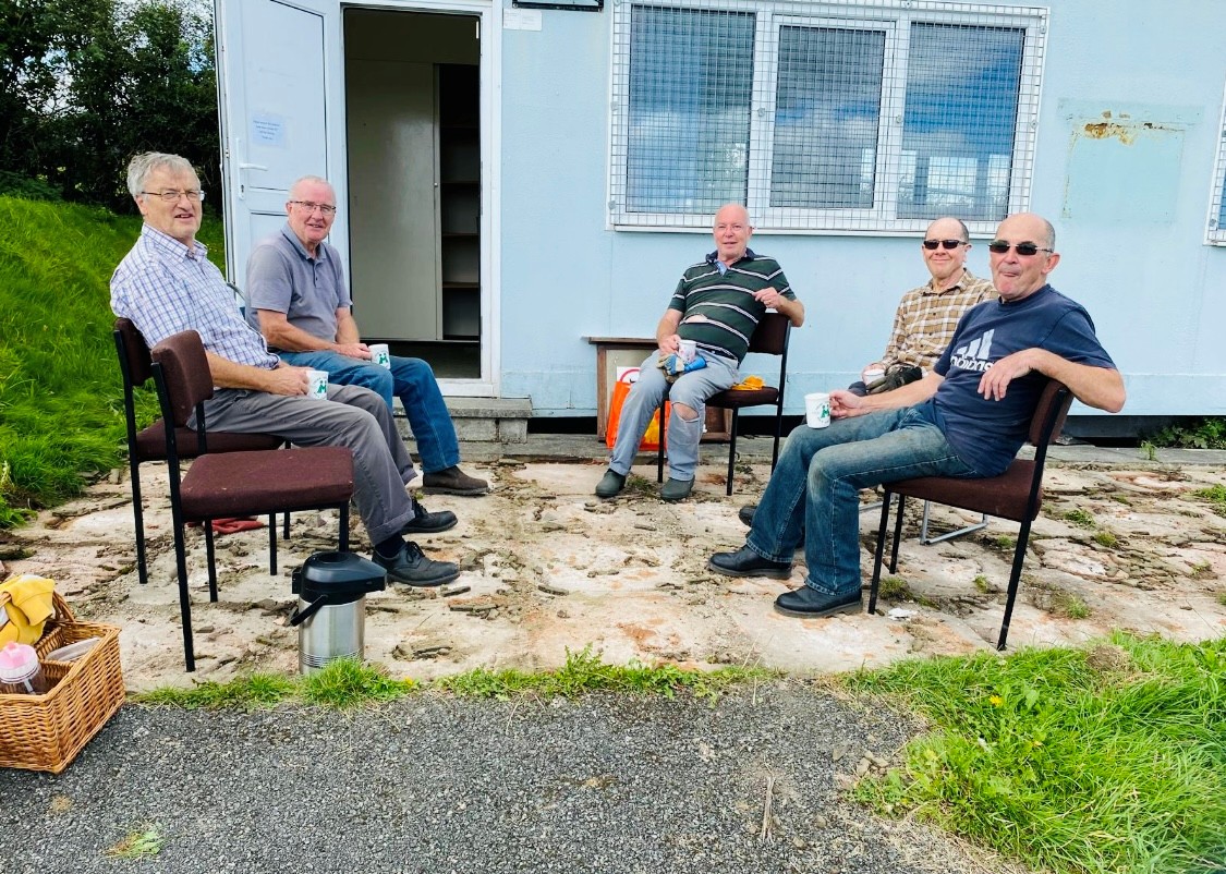 The Cement Boys: Russell, Lew, Chris, Dicky, and Paul who gave many hours of their time lifting slabs, mixing concrete and laying paths to help speed up the project. (Absent: Gwyn and Gethin).